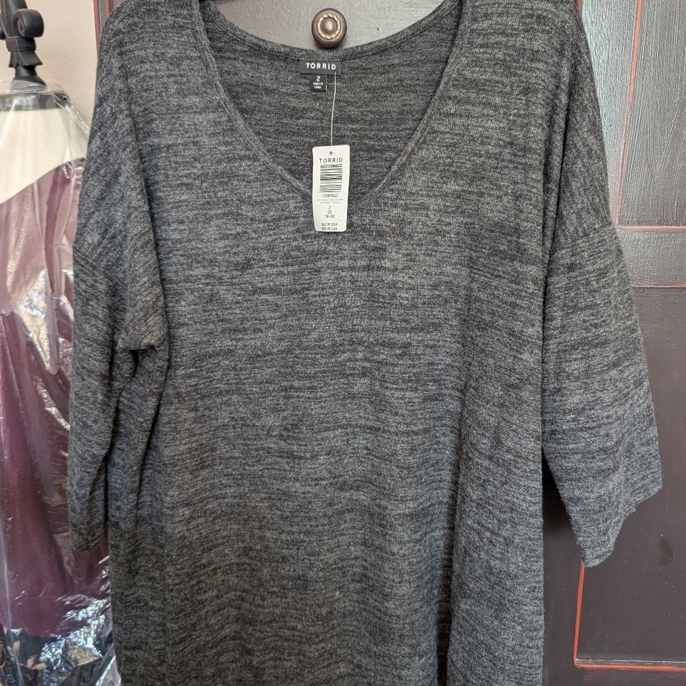 Torrid Charcoal Knit V-Neck Top